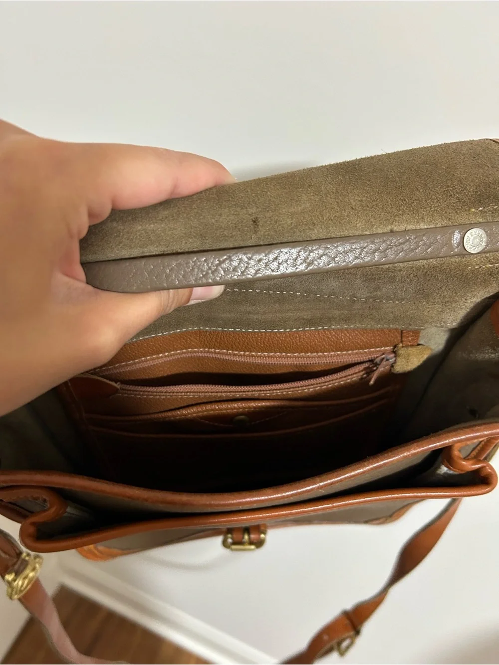 Dooney & Bourke Brown and Tan Pebble Leather Messenger